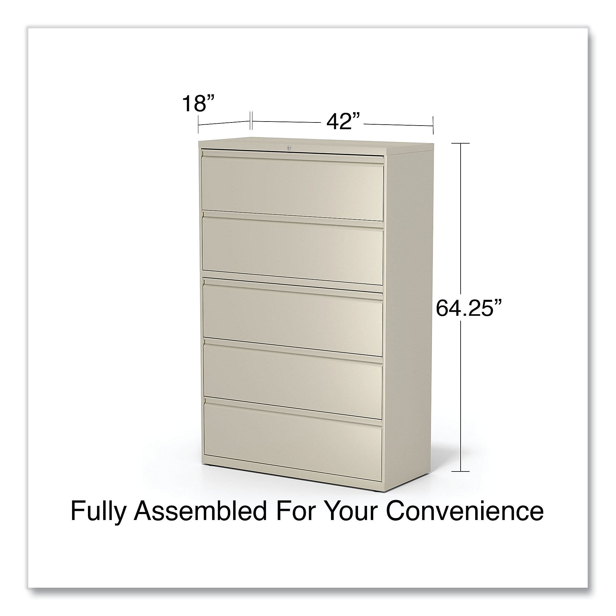 Alera 5-Drawer Lateral File Cabinet, Letter/Legal Size, Lockable, 67.63"H x 42"W x 18.63"D, Putty (ALEHLF4267PY)