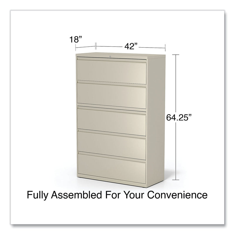 Alera 5-Drawer Lateral File Cabinet, Letter/Legal Size, Lockable, 67.63"H x 42"W x 18.63"D, Putty (ALEHLF4267PY)