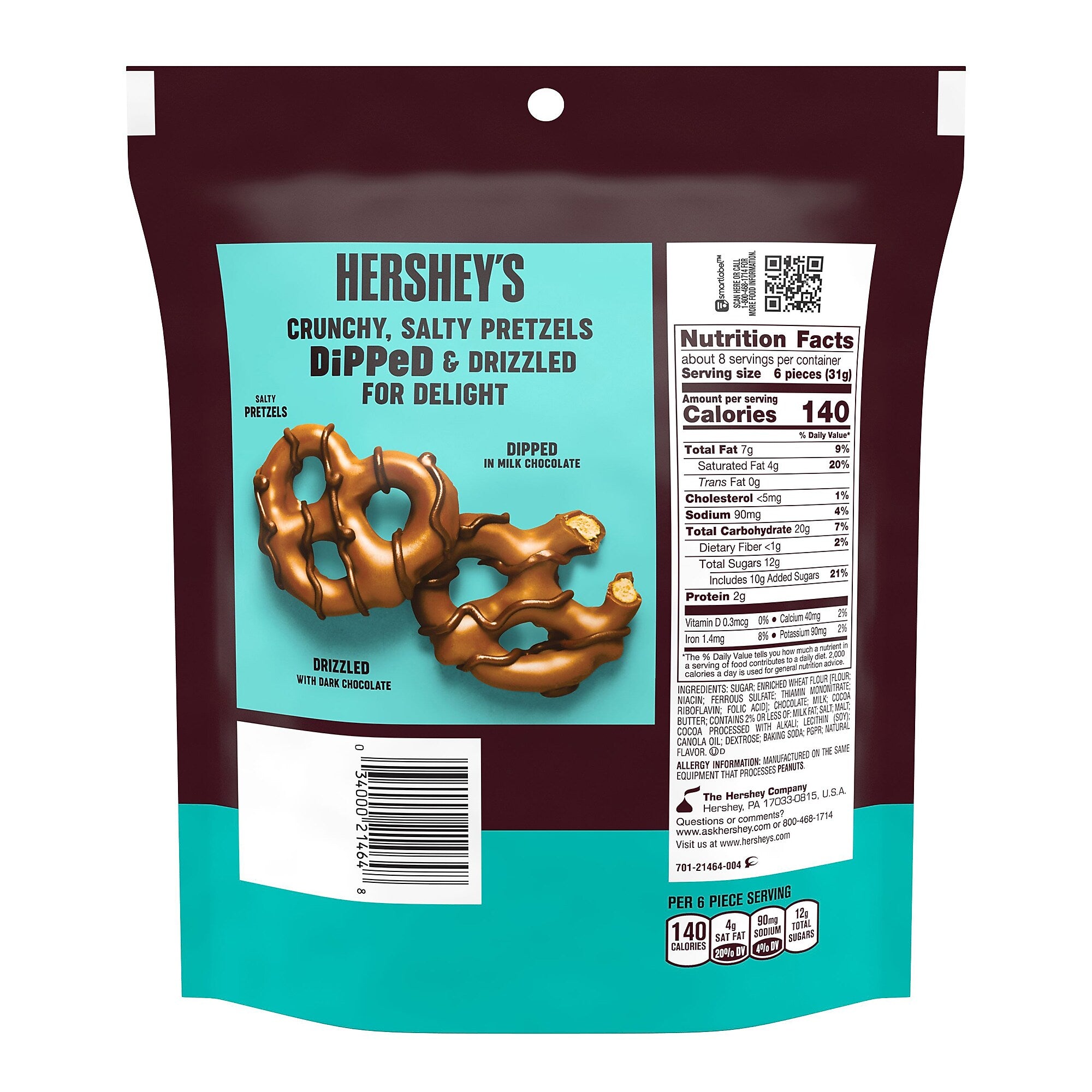 HERSHEY'S Dipped Pretzels, 8.5 oz, 6/Pack (246-00279)