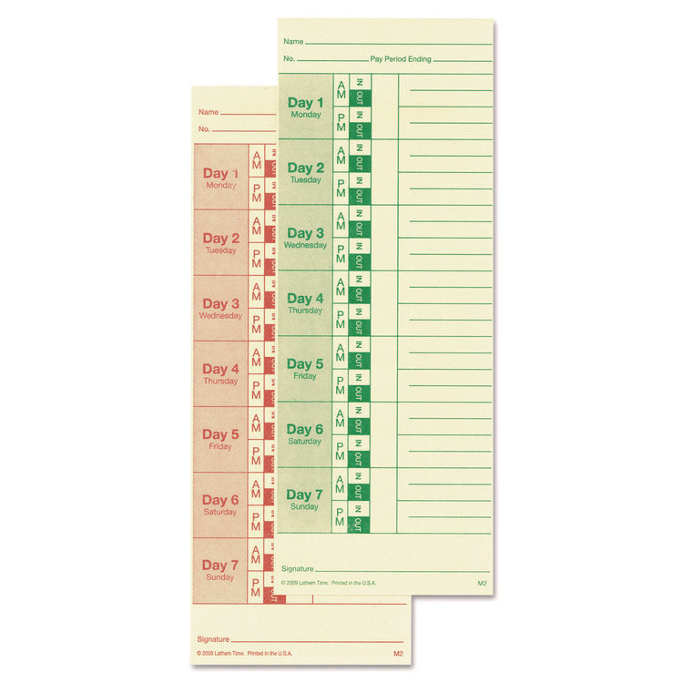 Time Clock Cards For All Standard Side-Print Time Clocks, Two Sides, 3.5 X 9, 100/pack