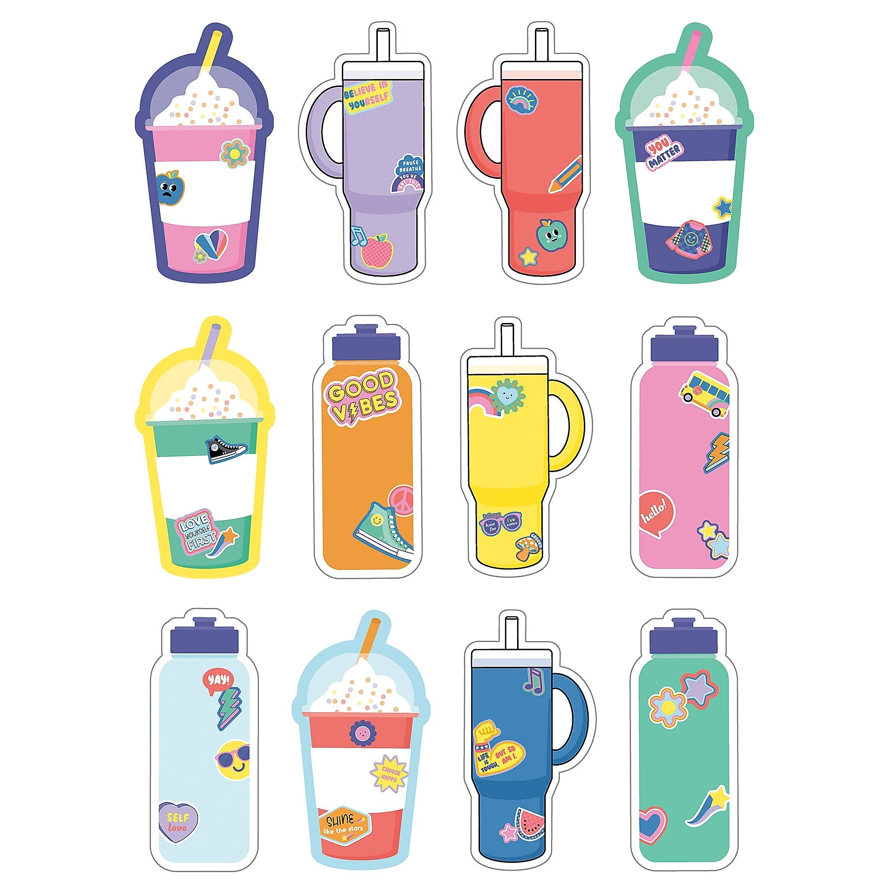Carson Dellosa Education We Stick Together Cups & Water Bottles Cut-Outs, 36/Pack, 3 Packs/Bundle (CD-120651-3)
