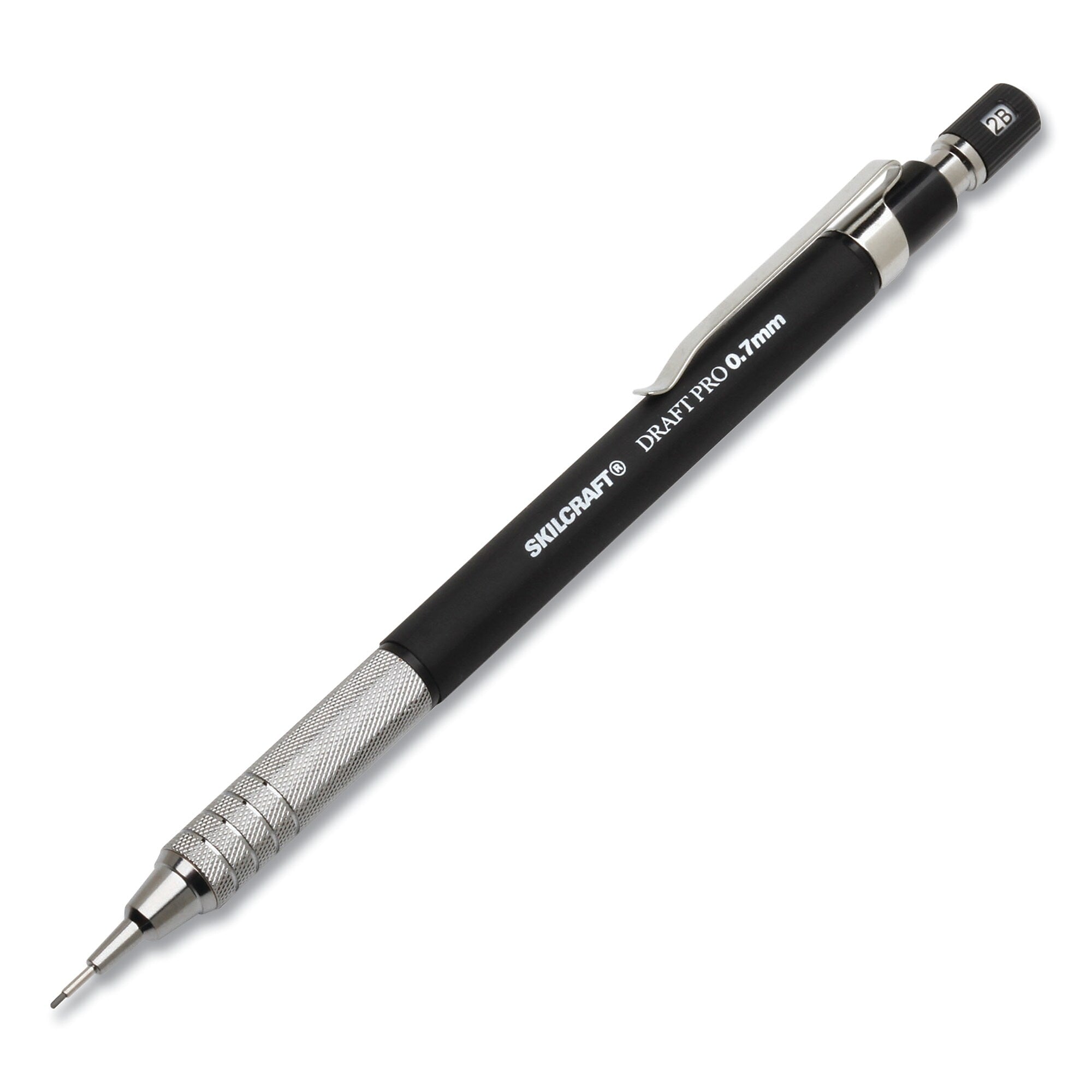 AbilityOne® 7520016943027 SKILCRAFT Draft Pro Mechanical Drafting Pencil, 0.7 mm, Black Lead, Black/Silver Barrel, 3/Pack