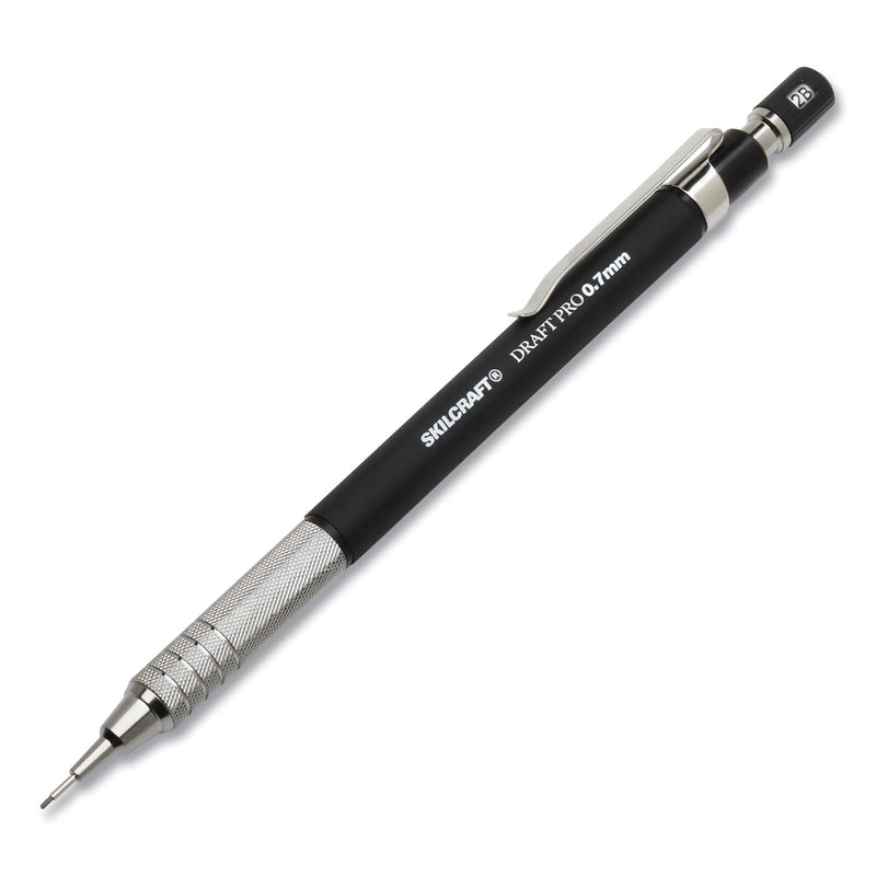 AbilityOne® 7520016943027 SKILCRAFT Draft Pro Mechanical Drafting Pencil, 0.7 mm, Black Lead, Black/Silver Barrel, 3/Pack