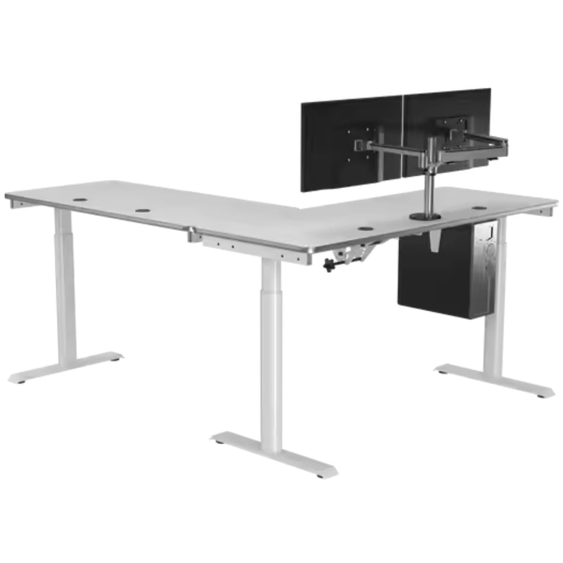VersaDesk PowerLift 60"W Electric L-Shaped Adjustable Standing Desk, White (PLLSD6072-WW-APP)