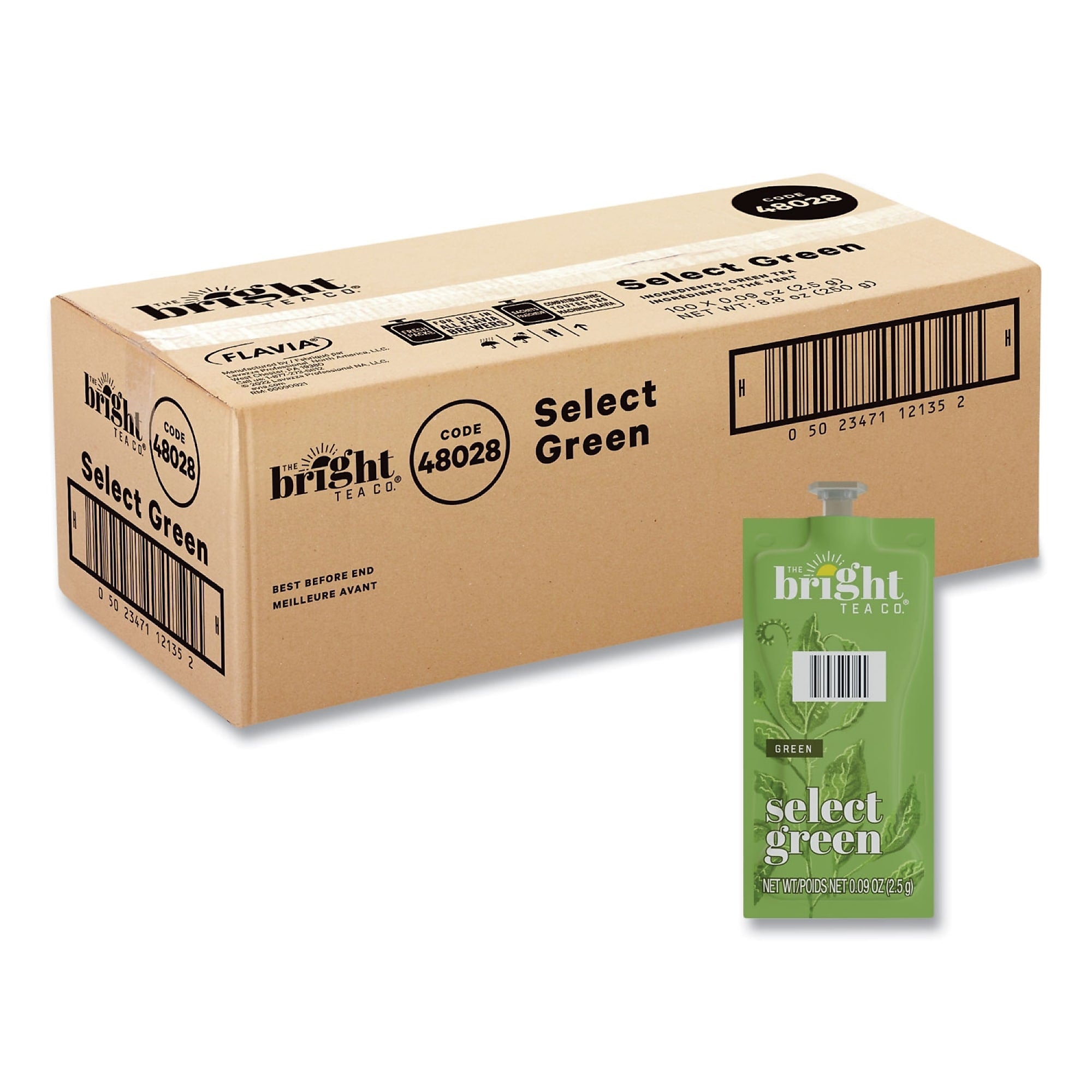 FLAVIA The Bright Tea Co. Select Green Tea Freshpack, Select Green, 0.09 oz Pouch, 100/Carton