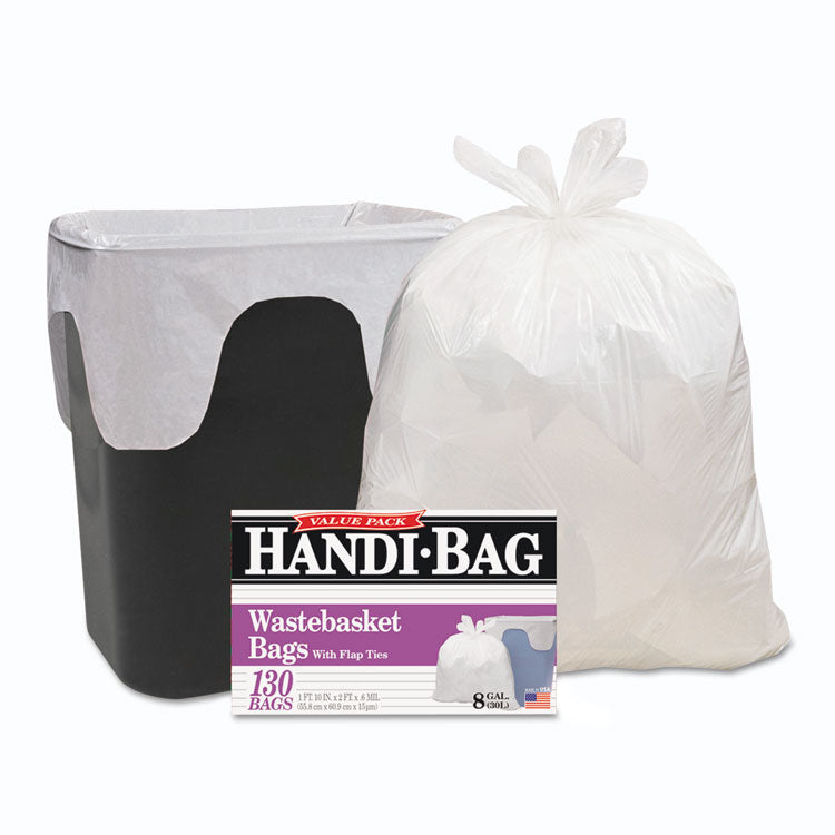 Super Value Pack Can Liners, 8 gal, 0.6 mil, 22" x 24", White, 130/Box