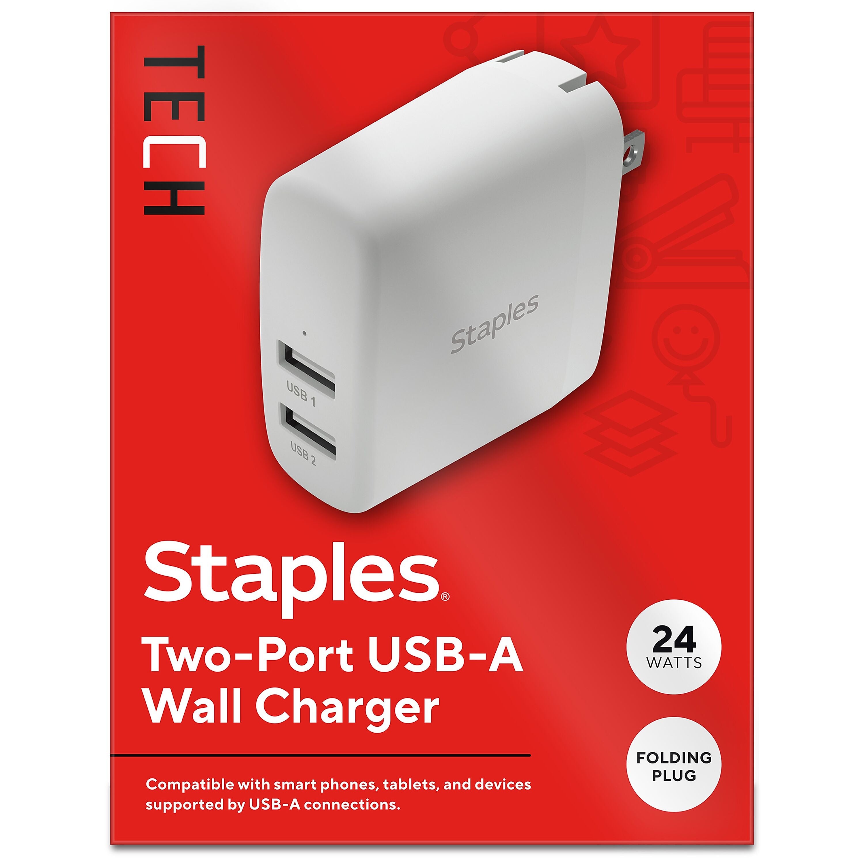 Staples TECH USB-A Wall Charger, 24W, White (ST62318)