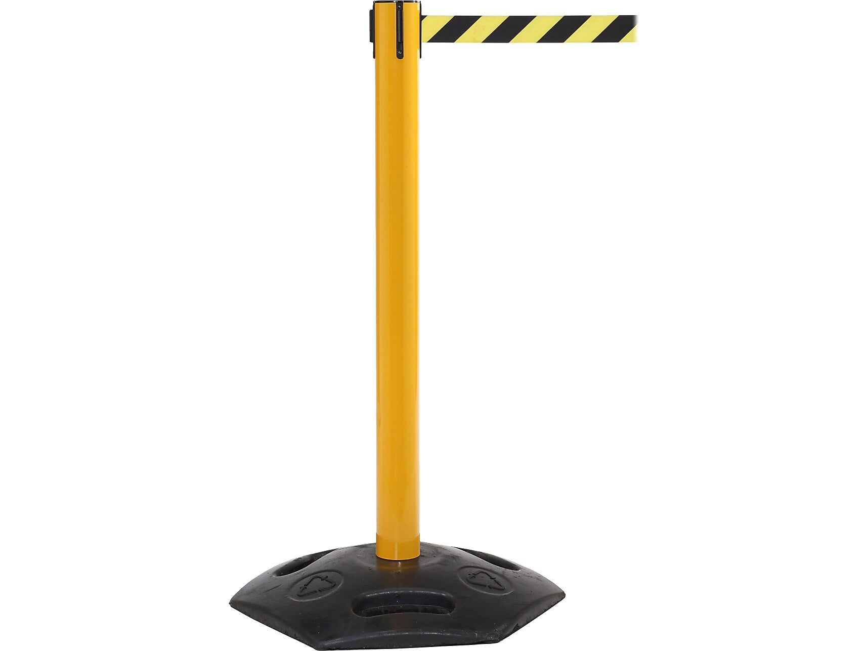 Queue Solutions WeatherMaster 250 2" Yellow Nylon Crowd Control Belt Barrier, Black (WMR250Y-BK110)