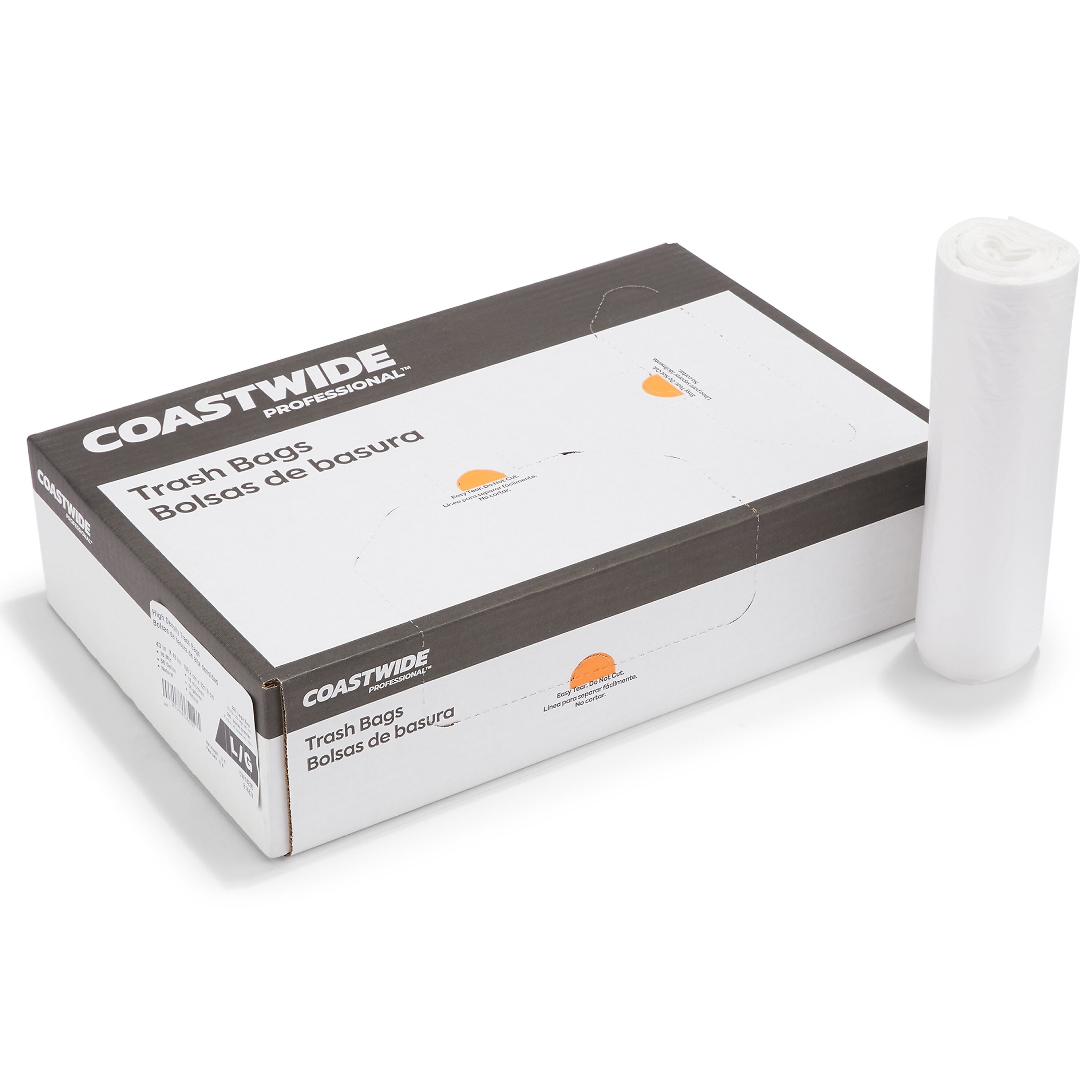 Coastwide Professional™ 50-56 Gallon Trash Bag, 43" x 48", High Density, 16 mic, Natural, 200 Bags/Box (CW18205)