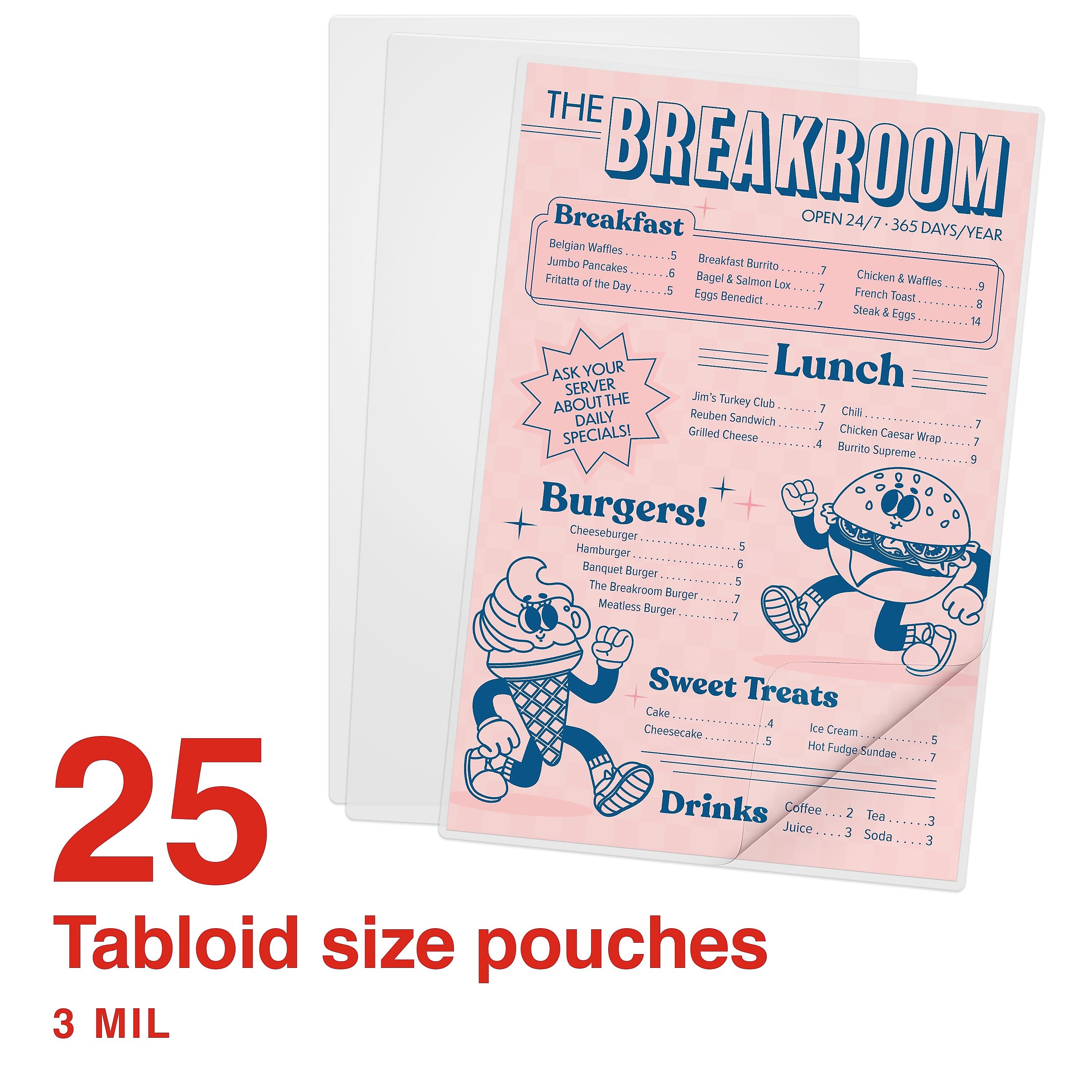Staples Thermal Laminating Pouches, Menu Size, 3 Mil, 25/Pack (5201102/5201104)
