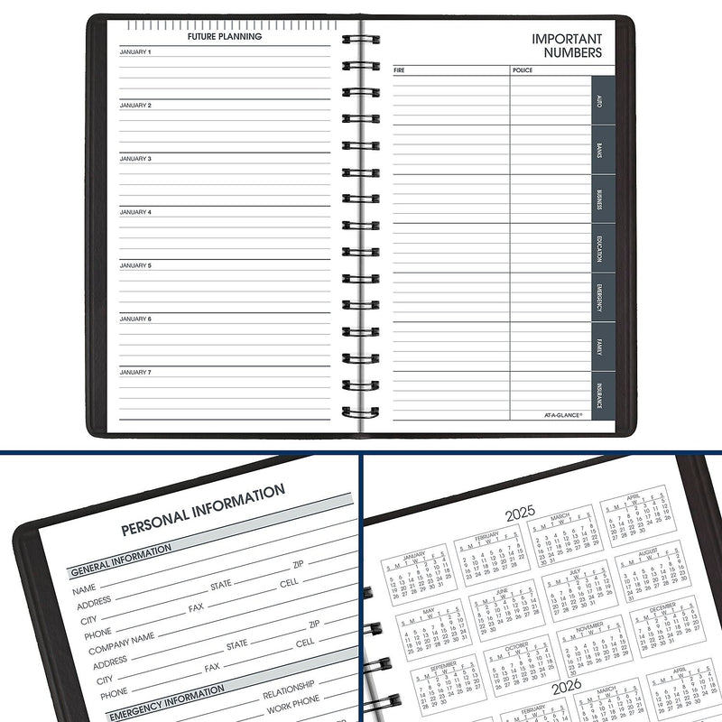 2026 AT-A-GLANCE 5" x 8" Daily Appointment Book Planner, Faux Leather Cover, Black (70-800-05-26)
