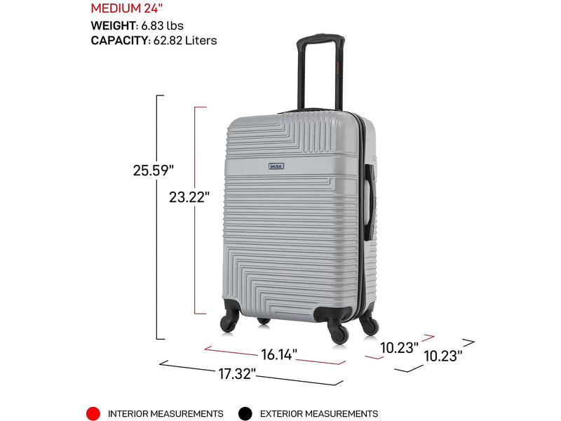 InUSA Resilience 24" Hardside Suitcase, 4-Wheeled Spinner, TSA Checkpoint Friendly, Silver (IURES00M-SIL)