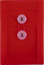 JAM Paper Premium Plastic Filing Envelope with Button & String Closure, 4 1/4" x 6 1/4", Red, 3/Pack (473B1REX3)
