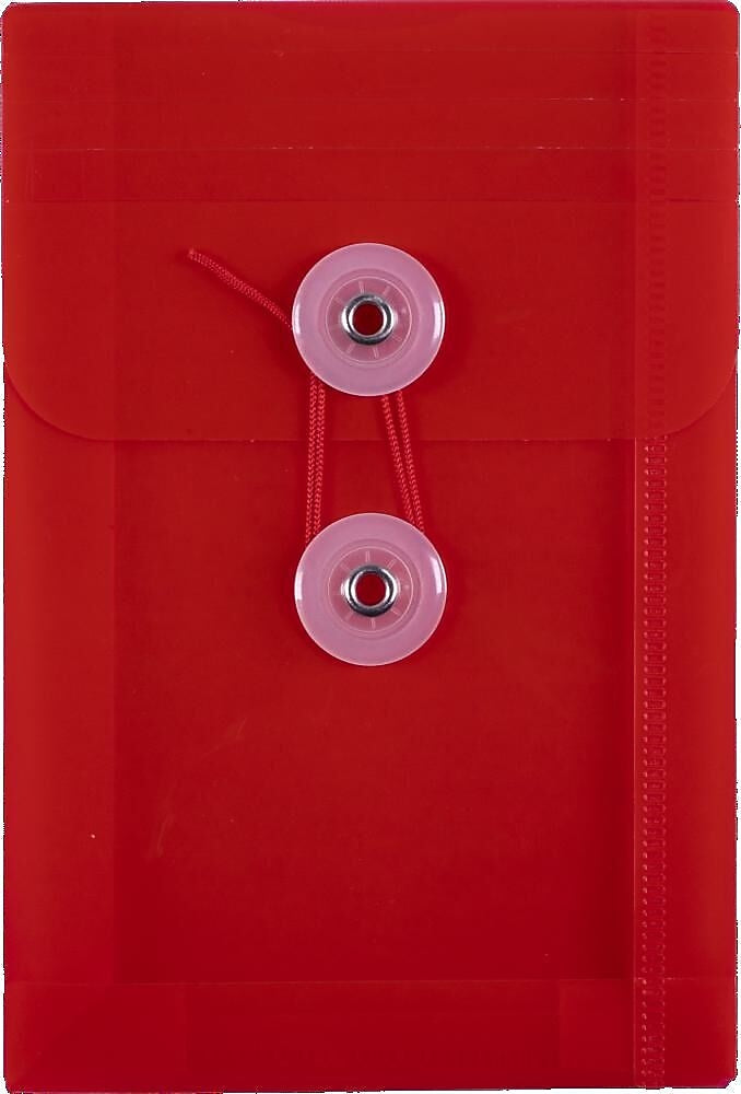 JAM Paper Premium Plastic Filing Envelope with Button & String Closure, 4 1/4" x 6 1/4", Red, 3/Pack (473B1REX3)