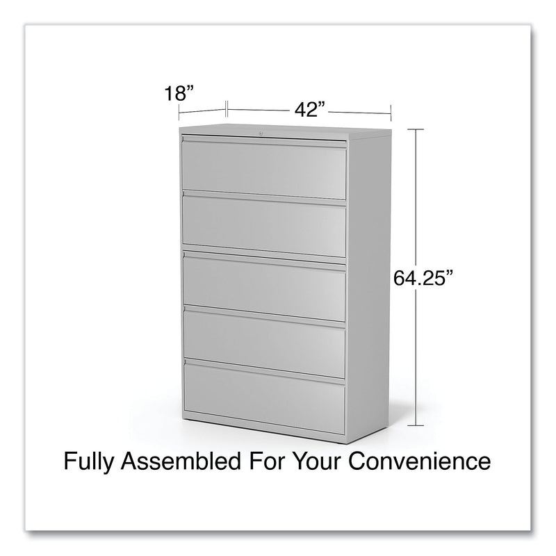 Alera 5-Drawer Lateral File Cabinet, Letter/Legal Size, Lockable, 67.63"H x 42"W x 18.63"D, Light Gray (ALEHLF4267LG)
