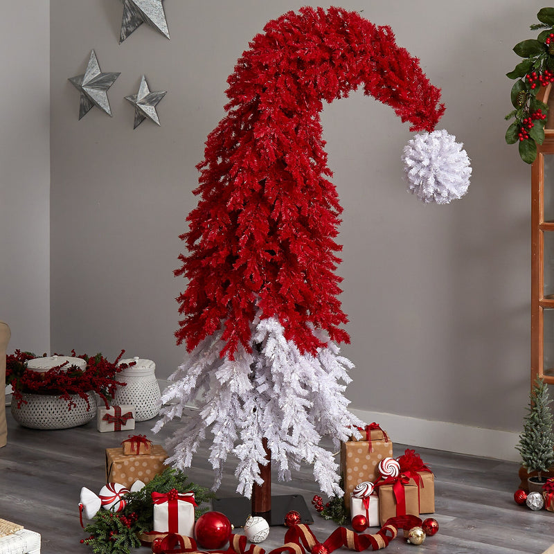 Nearly Natural 9-ft Holiday Red Santa Hat Christmas Tree with 600 LED Lights and 1992 Bendable Branches (T3275)
