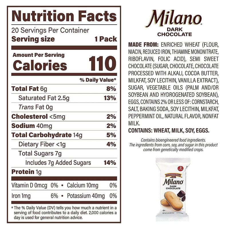 Pepperidge Farm Double Dark Chocolate Milano Cookies, 0.75 oz, 20/Pack (220-02248)