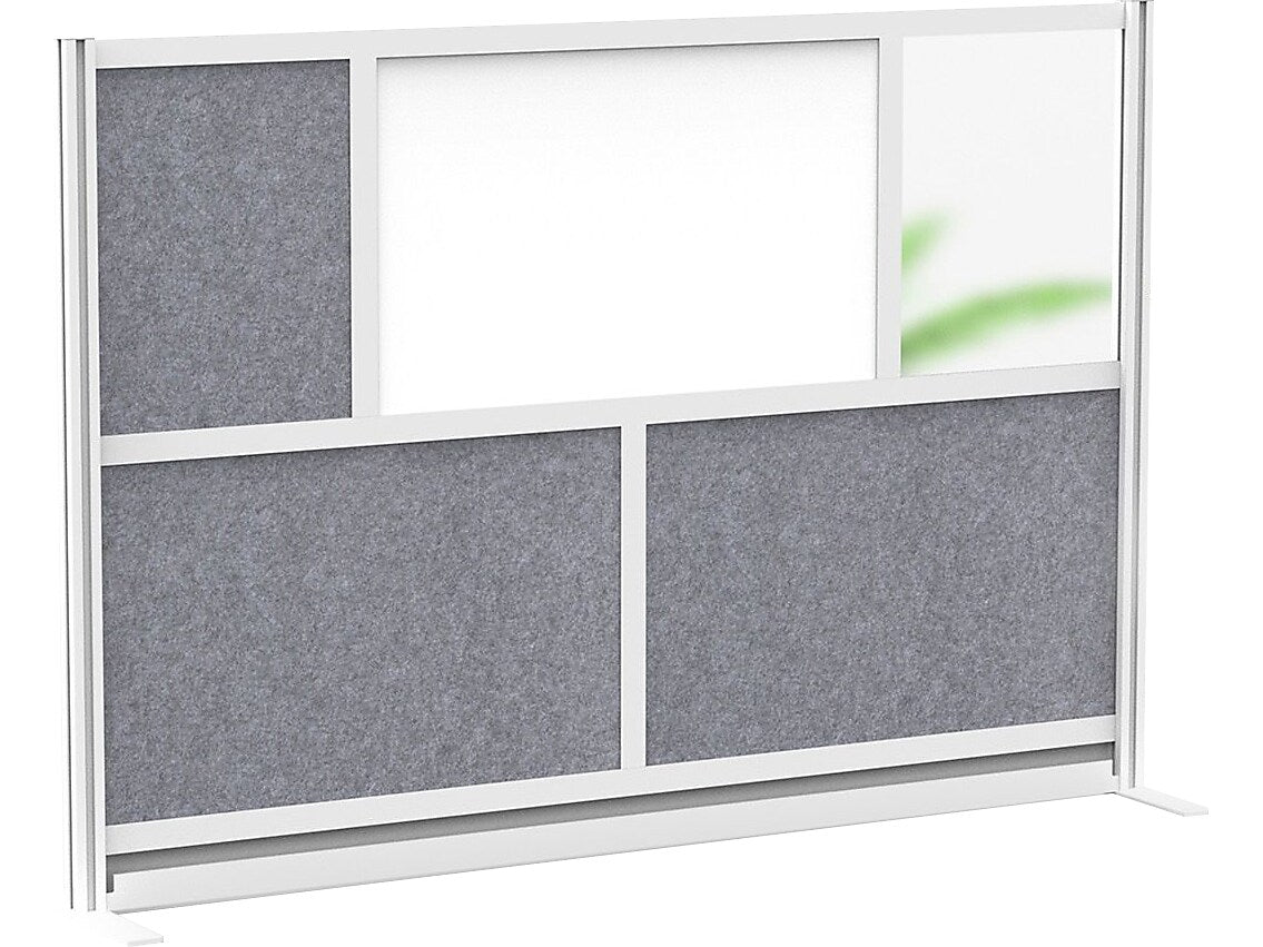 Luxor Workflow Series 5-Panel Freestanding Modular Room Divider System Starter Wall with Whiteboard, 48"H x 70"W, Gray/Silver