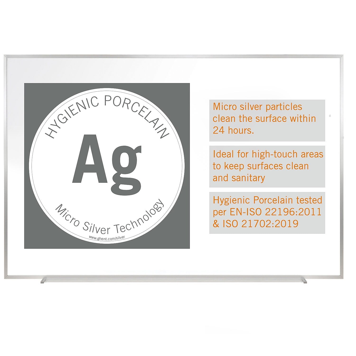 Ghent Magnetic Hygienic Porcelain Dry-Erase Whiteboard, Aluminum Frame, 4'H x 7' 4"W (M4-47-4)