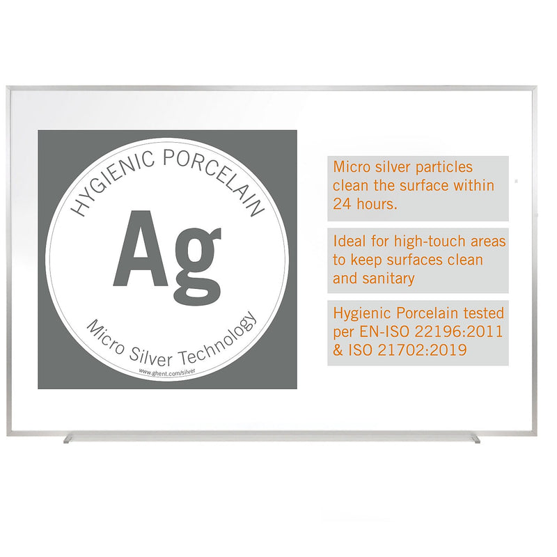 Ghent Magnetic Hygienic Porcelain Dry-Erase Whiteboard, Aluminum Frame, 4'H x 7' 4"W (M4-47-4)
