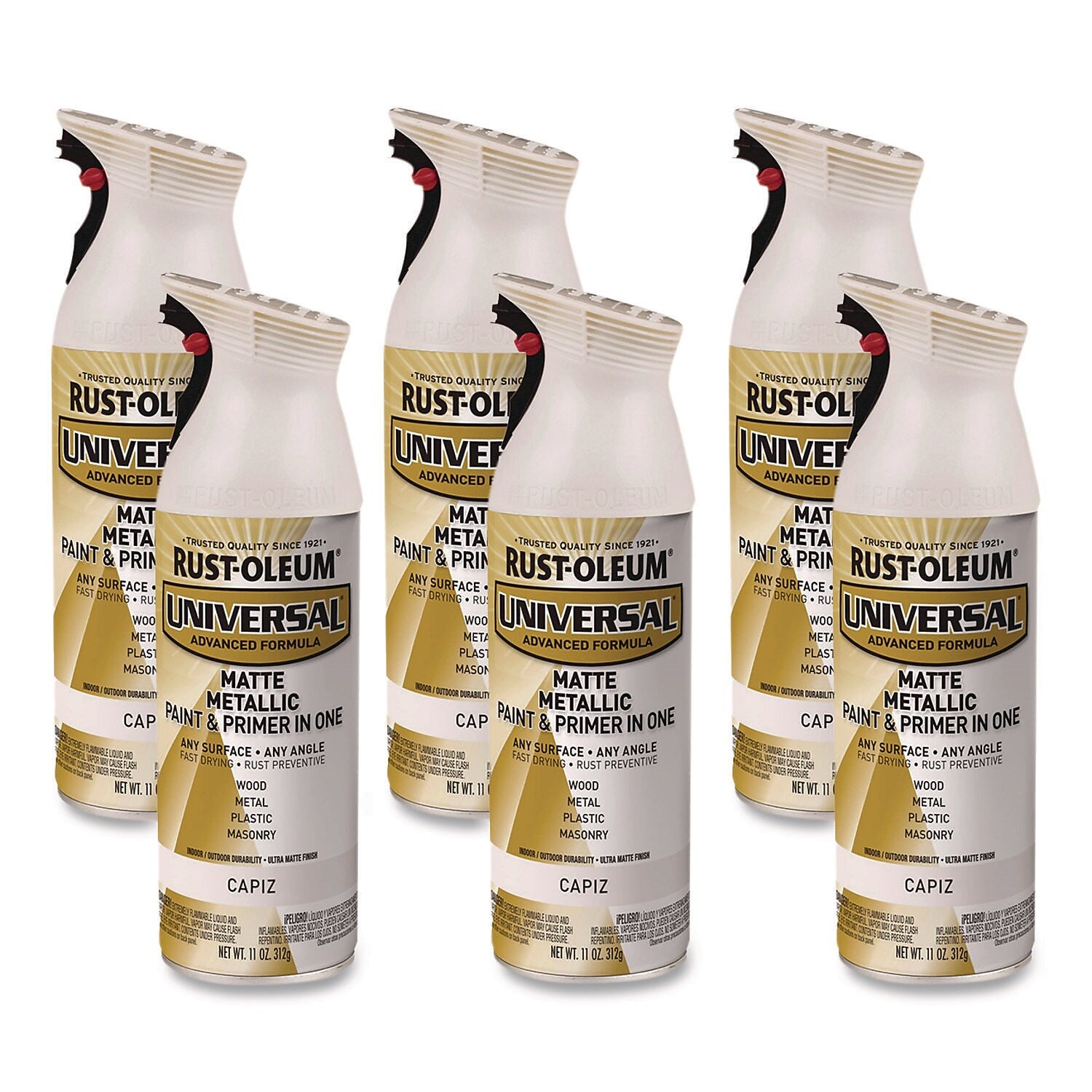 Rust-Oleum Universal Premium Metallic Spray Paint, Metallic Capiz, 11 oz., 6/Carton (371597)