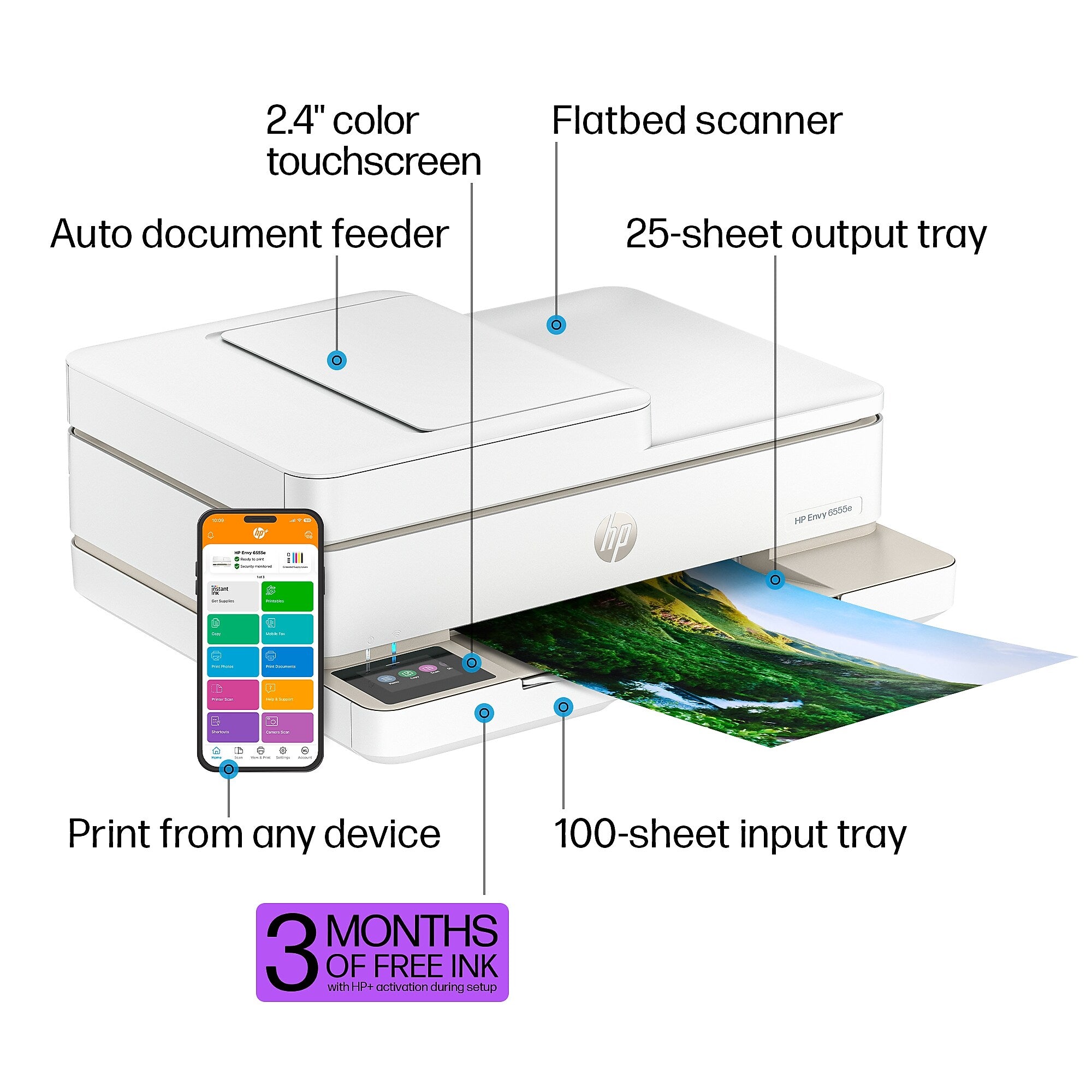 HP Envy 6555e Wireless Color All-In-One Inkjet Printer, Scan, Copy, Best for Home, 3 Months FREE Ink with HP+ (714N5A)