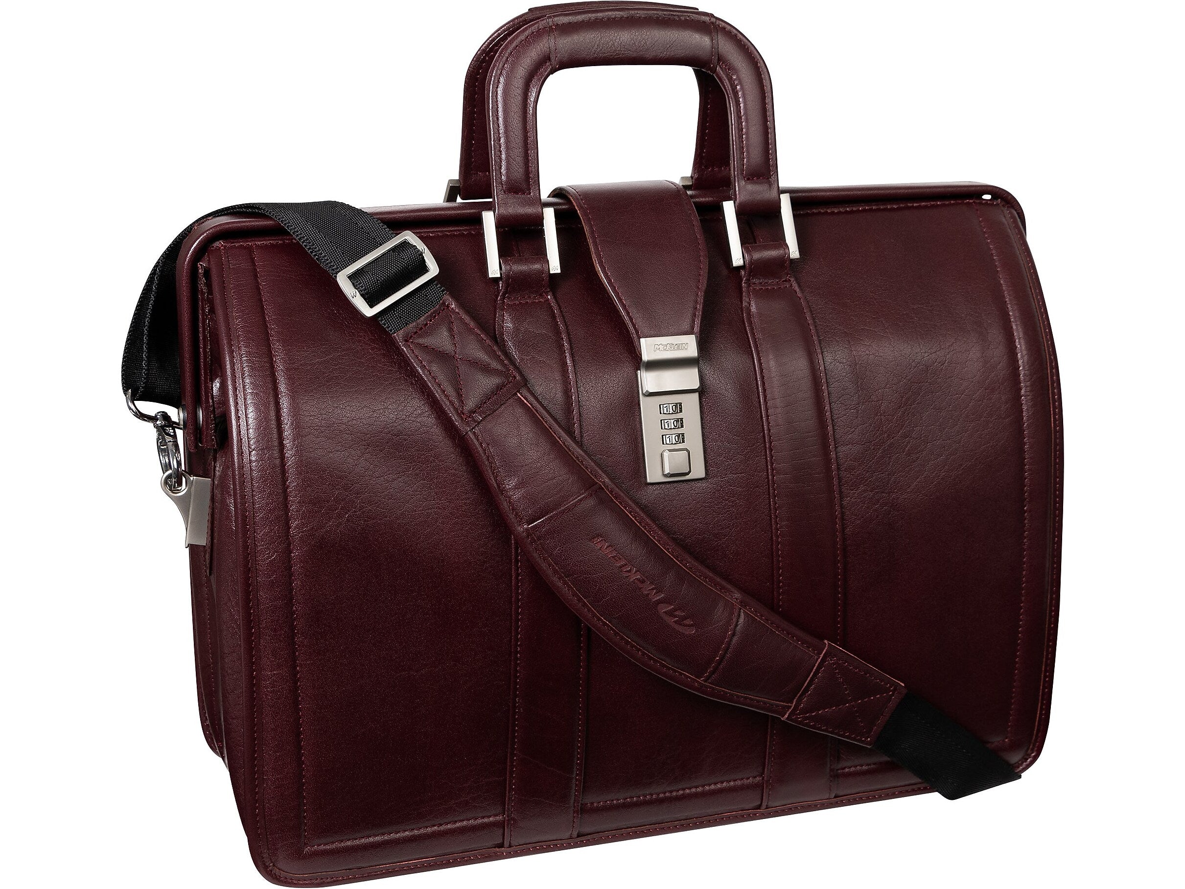 McKlein MORGAN Leather Briefcase, Laptop Compatible, Burgundy (83346)