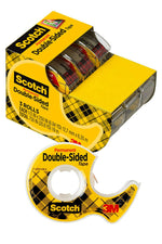 Scotch Permanent Double Sided Tape with Dispenser, 0.5" x 7 yds., 3"Core, Clear, 3/Pack(3136)
