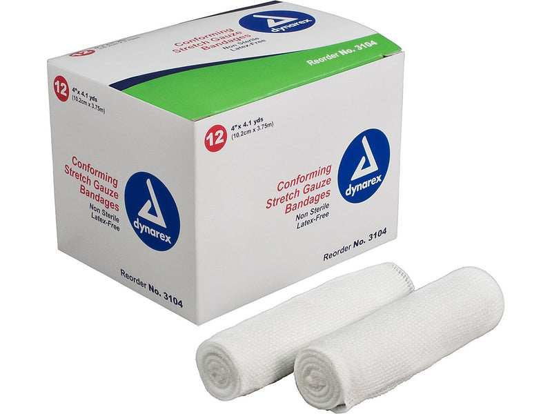 Dynarex 4" Single-Ply Stretch Gauze Bandage, 12/Pack, 8 Packs/Carton (3104)