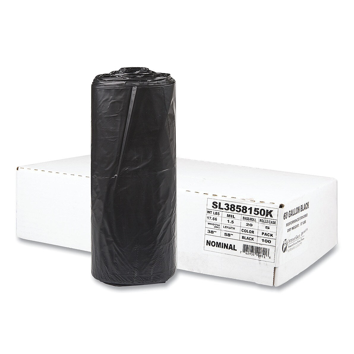 Interplast Linear Low Density Polyethylene, LLDPE, 1.5 mil Black 38X58 , 20 Bags/Roll 5 Rolls/Case