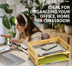 Officemate Bamboo Desk Accessories 2-Compartment Stackable Wood Desk Organizer, Natural wood grain, 2/Pack (71004)