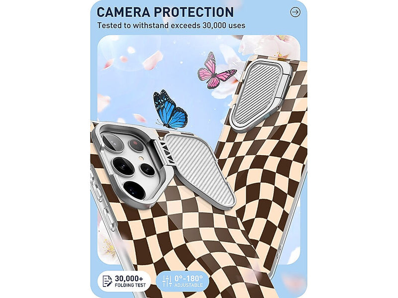 i-Blason Cosmo Cute Brown Checkers Case for Samsung Galaxy S24 Ultra, Shock-Absorbing