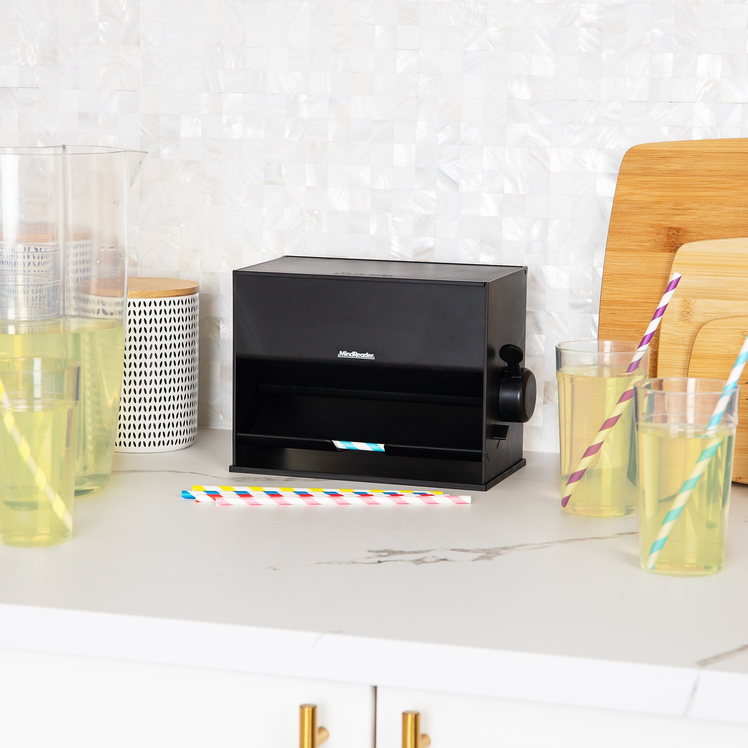 Mind Reader Plastic Straw Dispenser, Black (STRAWPUSH-BLK)