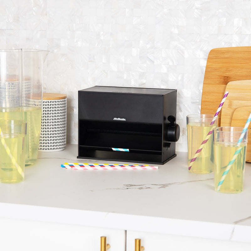 Mind Reader Plastic Straw Dispenser, Black (STRAWPUSH-BLK)