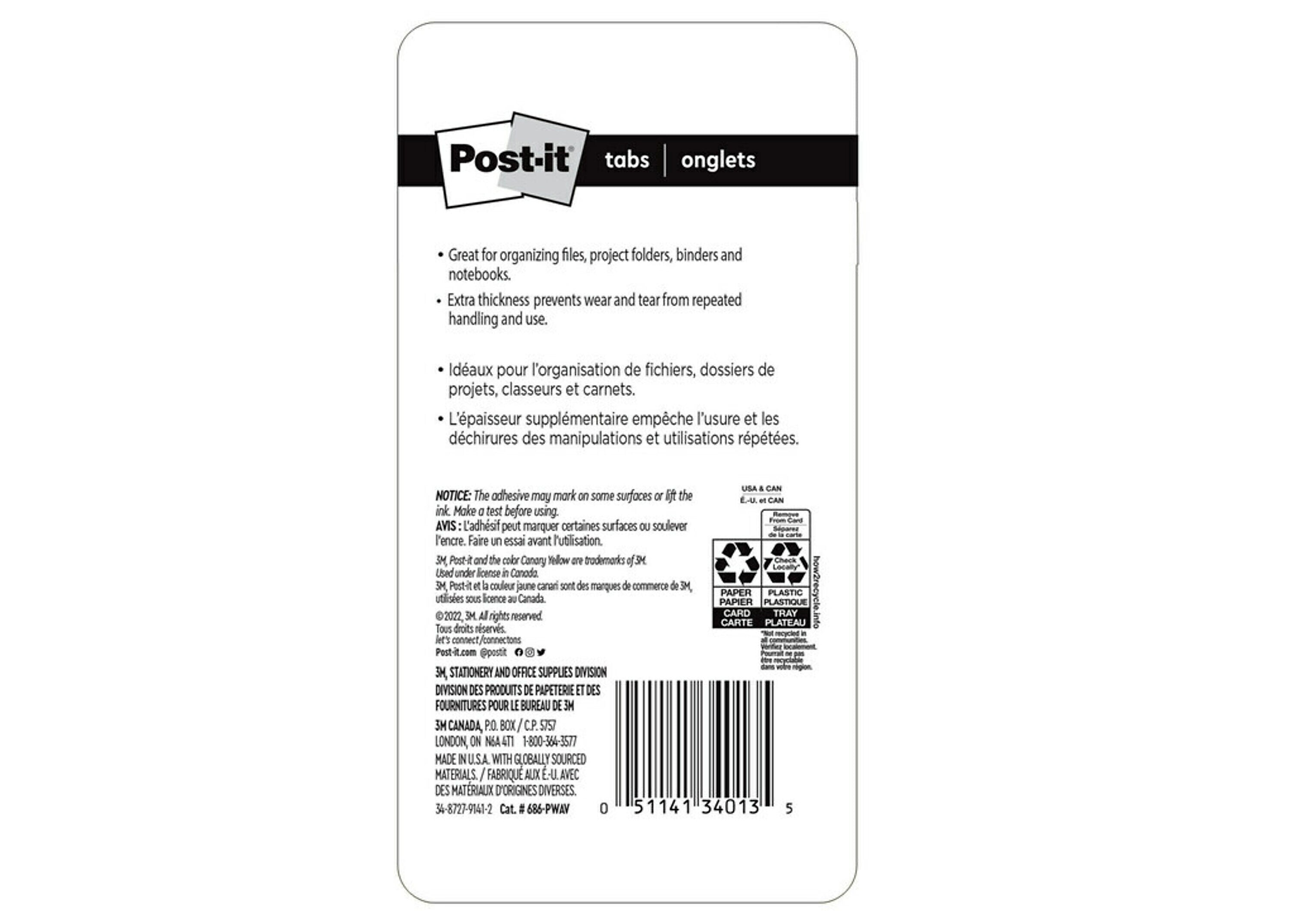 Post-it Filing Tabs, 2" Wide, Assorted Colors, 24 Tabs/Pack (686-PWAV)