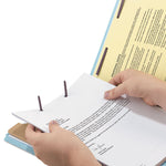 Four-Section Pressboard Top Tab Classification Folders, Four SafeSHIELD Fasteners, 1 Divider, Letter Size, Blue, 10/Box