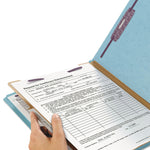 Four-Section Pressboard Top Tab Classification Folders, Four SafeSHIELD Fasteners, 1 Divider, Letter Size, Blue, 10/Box