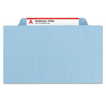 6-Section Pressboard Top Tab Pocket Classification Folders, 6 SafeSHIELD Fasteners, 2 Dividers, Letter Size, Blue, 10/Box