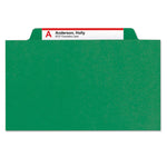 Eight-Section Pressboard Top Tab Classification Folders, Eight SafeSHIELD Fasteners, 3 Dividers, Letter Size, Green, 10/Box