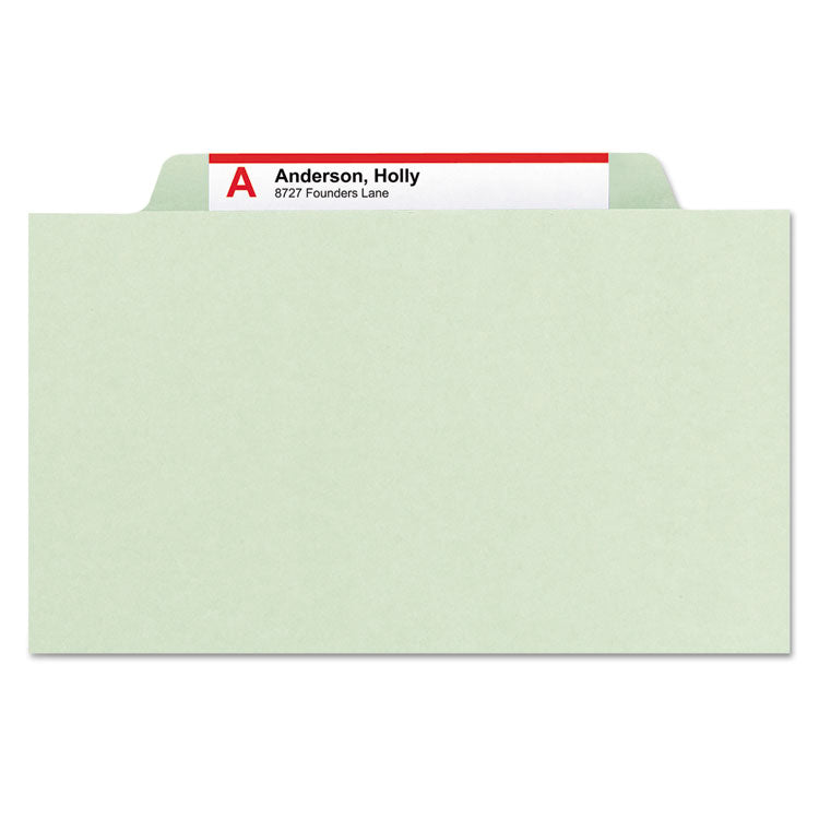 Pressboard Classification Folders, Four SafeSHIELD Fasteners, 2/5-Cut Tabs, 1 Divider, Letter Size, Gray-Green, 10/Box