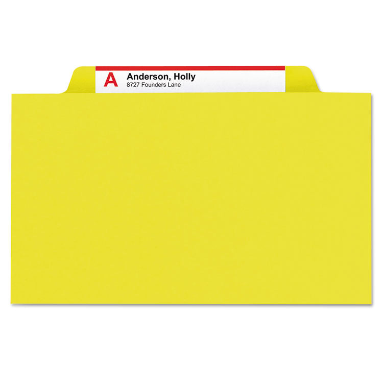 Six-Section Pressboard Top Tab Classification Folders, Six SafeSHIELD Fasteners, 2 Dividers, Letter Size, Yellow, 10/Box