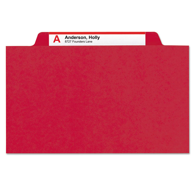 6-Section Pressboard Top Tab Pocket Classification Folders, 6 SafeSHIELD Fasteners, 2 Dividers, Letter Size, Bright Red,10/BX
