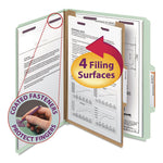 Pressboard Classification Folders, Four SafeSHIELD Fasteners, 2/5-Cut Tabs, 1 Divider, Letter Size, Gray-Green, 10/Box