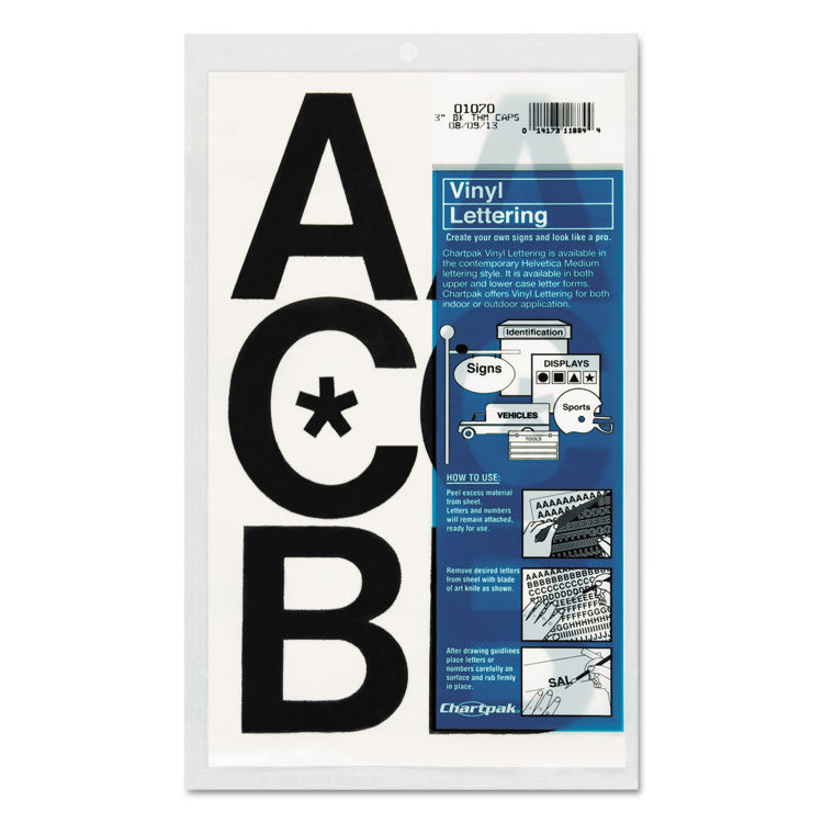 Press-On Vinyl Self-Adhesive Uppercase Letters, 3" Tall, Black Characters, 50/Pack