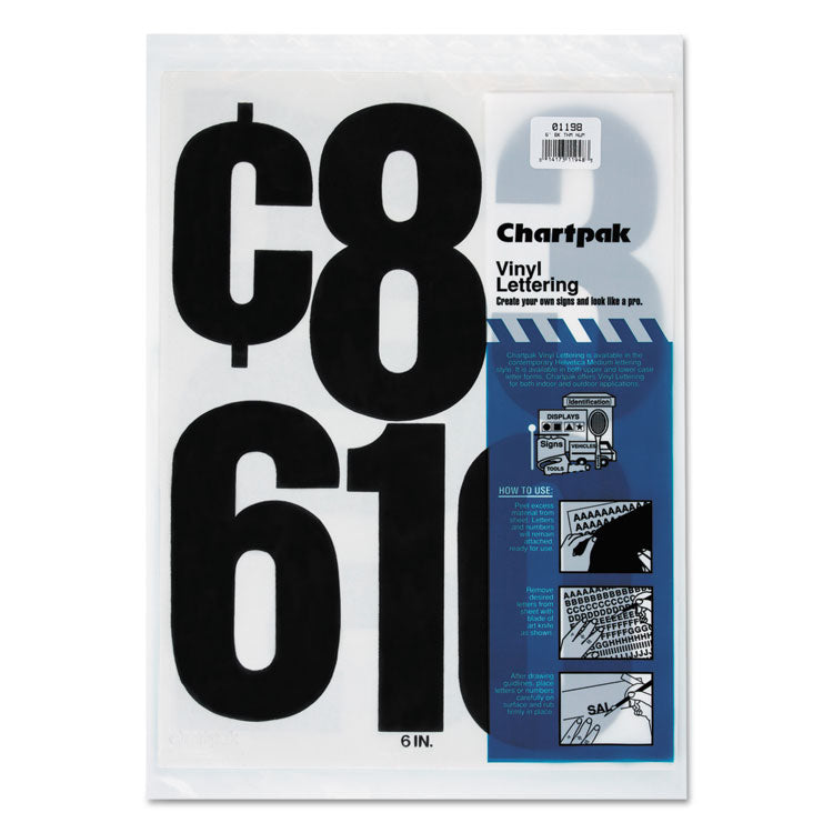 Press-On Vinyl Self-Adhesive Numbers, 6" Tall, Black Characters, 21/Pack