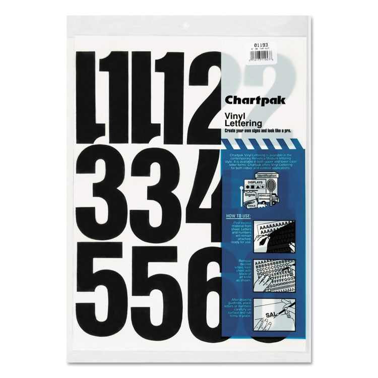 Press-On Vinyl Self-Adhesive Numbers, 4" Tall, Black Characters, 23/Pack