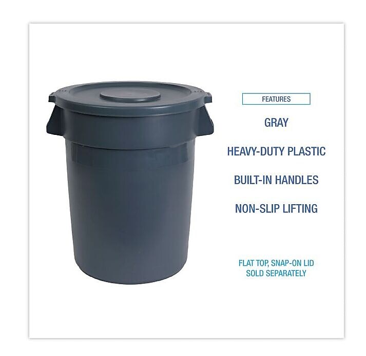 Boardwalk Round Waste Receptacle, Plastic, 44 gal, Gray (BWK44GLWRGRA)