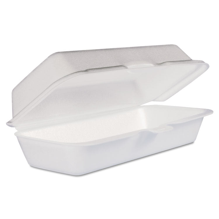 Foam Hinged Lid Container, Hot Dog Container, 3.8 x 7.1 x 2.3, White, 125/Bag, 4 Bags/Carton