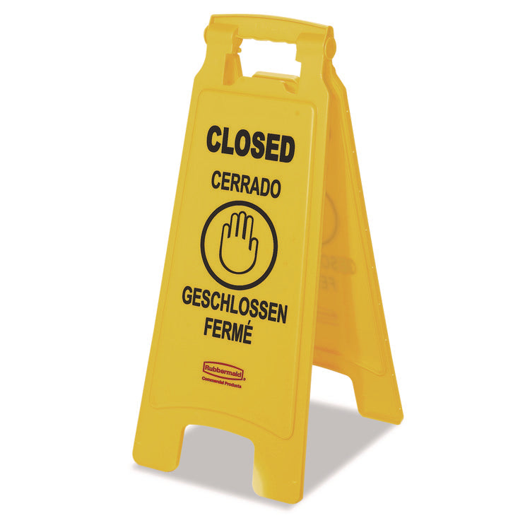 Multilingual "closed" Sign, 2-Sided, 11 X 12 X 25, Yellow