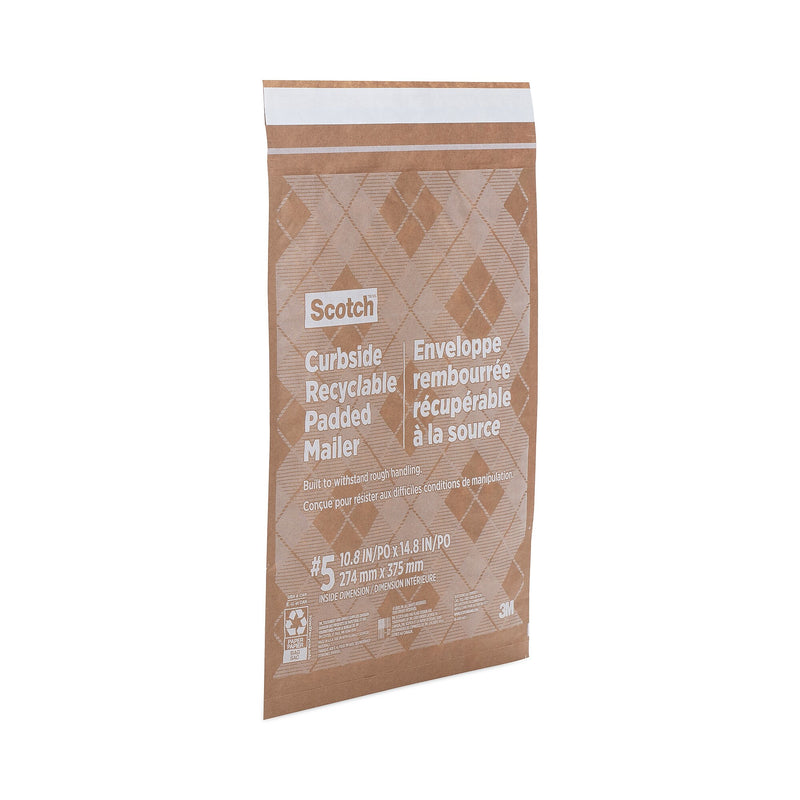 Scotch Curbside Recyclable Padded Mailer, #5, Bubble Cushion, Self-Adhesive Closure, 12 x 17.25, Natural Kraft, 100/Carton